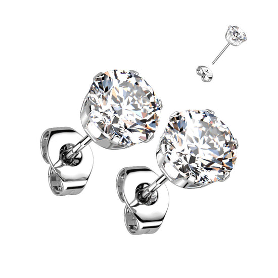 Pair of 316L Surgical Stainless Steel Stud Earring With Round CZ