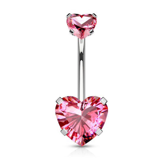 Piercing ombelico con pietre a forma di cuore rosa