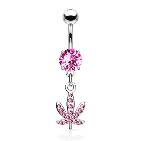 Piercing ombelico Leaf cristalli rosa