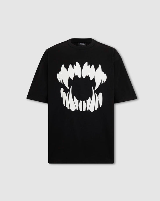 BLACK T-SHIRT WITH FRONT GLOW IN THE DARK MOUTH PRINT