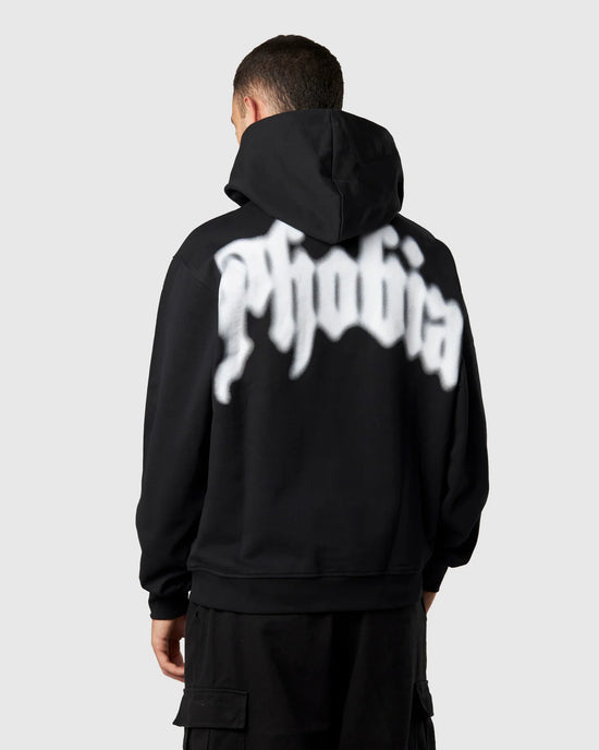 BLACK HOODIE WITH PHOBIA FOGGY LOGO PRINT AND METAL LABEL
