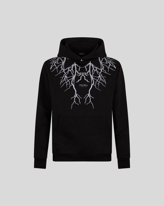 BLACK HOODIE WITH GREY EMBROIDERY LIGHTNING