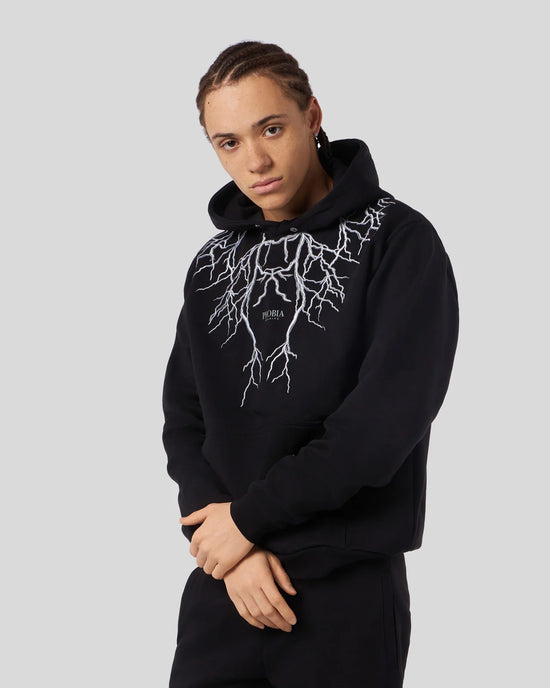 BLACK HOODIE WITH GREY EMBROIDERY LIGHTNING