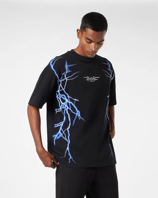 PHOBIA ARCHIVE t-shirt fulmini laterali black light blue new lightning