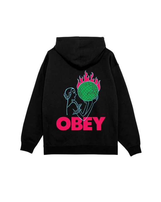 OBEY WORLD IN FLAMES PREMIUM PULLOVER HOODIE