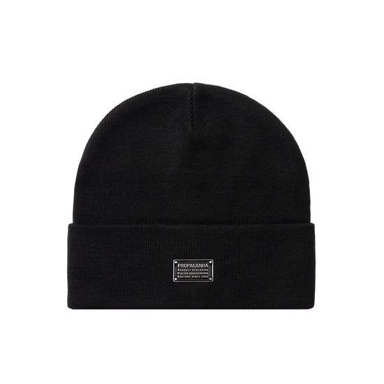 PROPAGANDA Label Metal Plaque Beanie Black