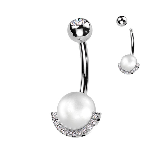 SURGICAL STEEL BELLY RING WITH PEARL