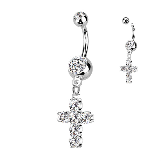 PIERCING OMBELICO CON PENDENTE CROCE