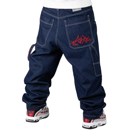 NEW! Jeans Baggy Uomo The Blueskin Warrior Raw Denim Eco Wash Logo Red