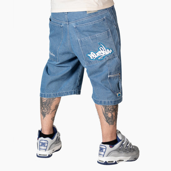 Bermuda Baggy Uomo Blueskin Wareko Azzurro Stone Bleached Hip Hop Skate